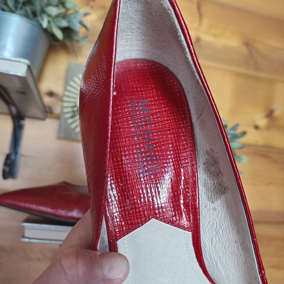 Michael Kors Flex Mid Pump Red Texture Emboss Patent Leather Heels Point Toe 9 M - Picture 9 of 10